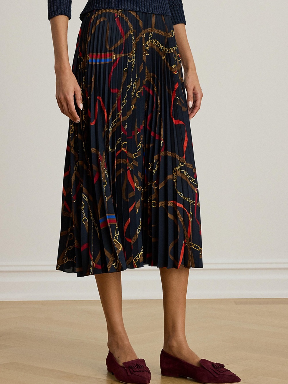 Lauren Ralph Lauren Navy Georgette Pleated Midi Skirt 🏆 - Picture 3 of 4